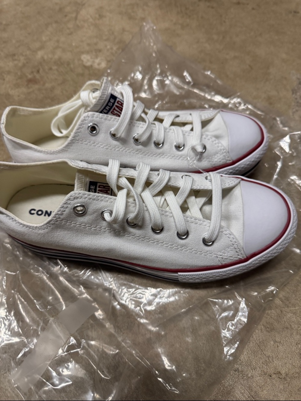 Converse White Low-Top Canvas Sneakers with Red Trim